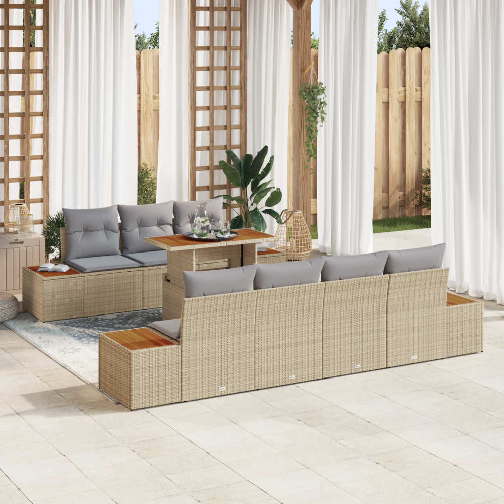 vidaXL 8-delars Trädgårdsoffset med Kuddar i Beige och Poly Rattan