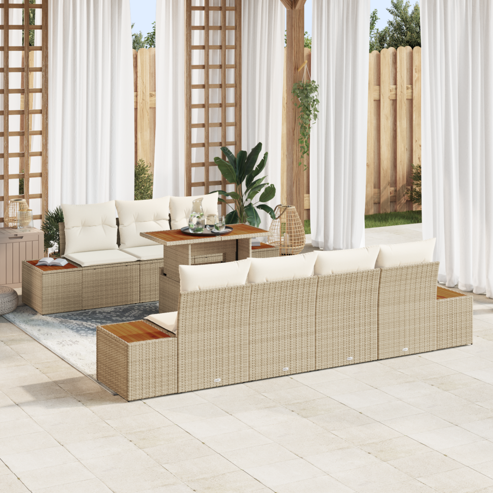 vidaXL 8-delade Trädgårdsoffaset med Kuddar Beige Poly Rotting