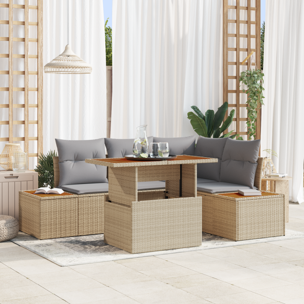 vidaXL 5-delat trädgårdsofaset med kuddar Beige Poly Rott
