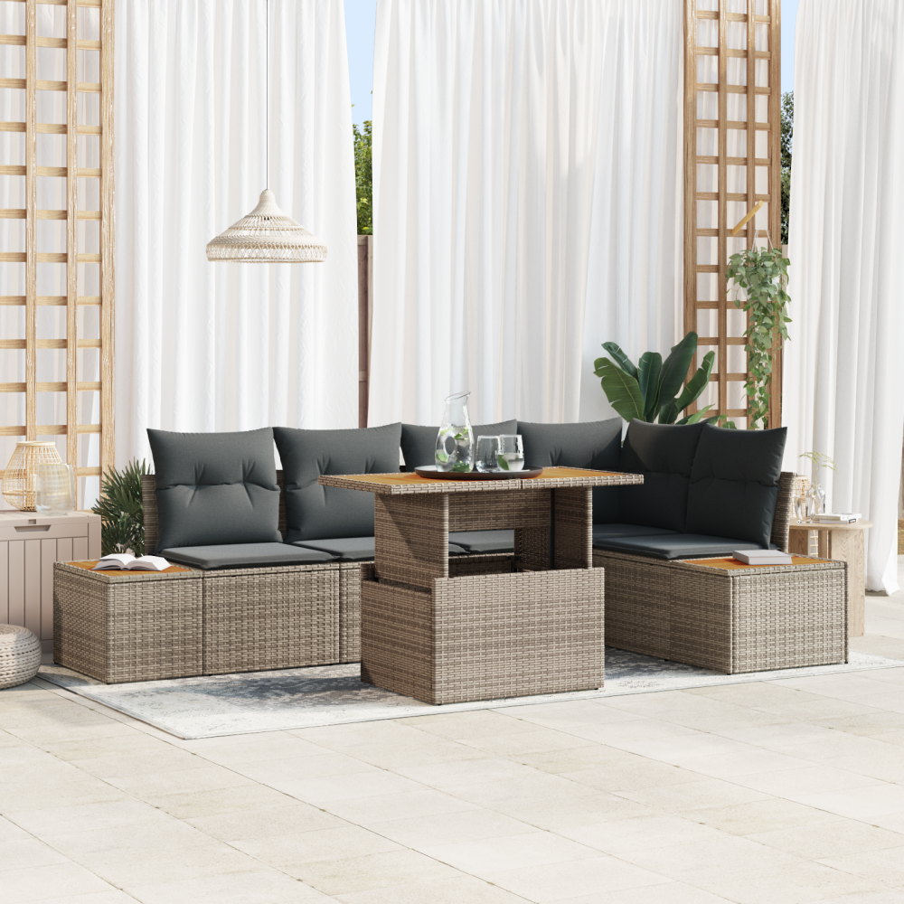 vidaXL Trädgårdsoffset med lagring 6 pcs Grå Poly rattan