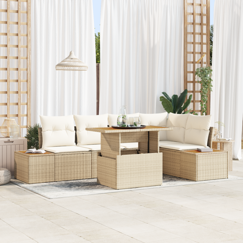 vidaXL Trädgårdsoffset med lagring 6 pcs Beige Poly rattan