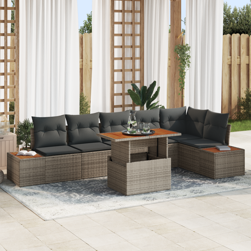 vidaXL Trädgårdsoffset med lagring 7 pcs Grå Poly rattan