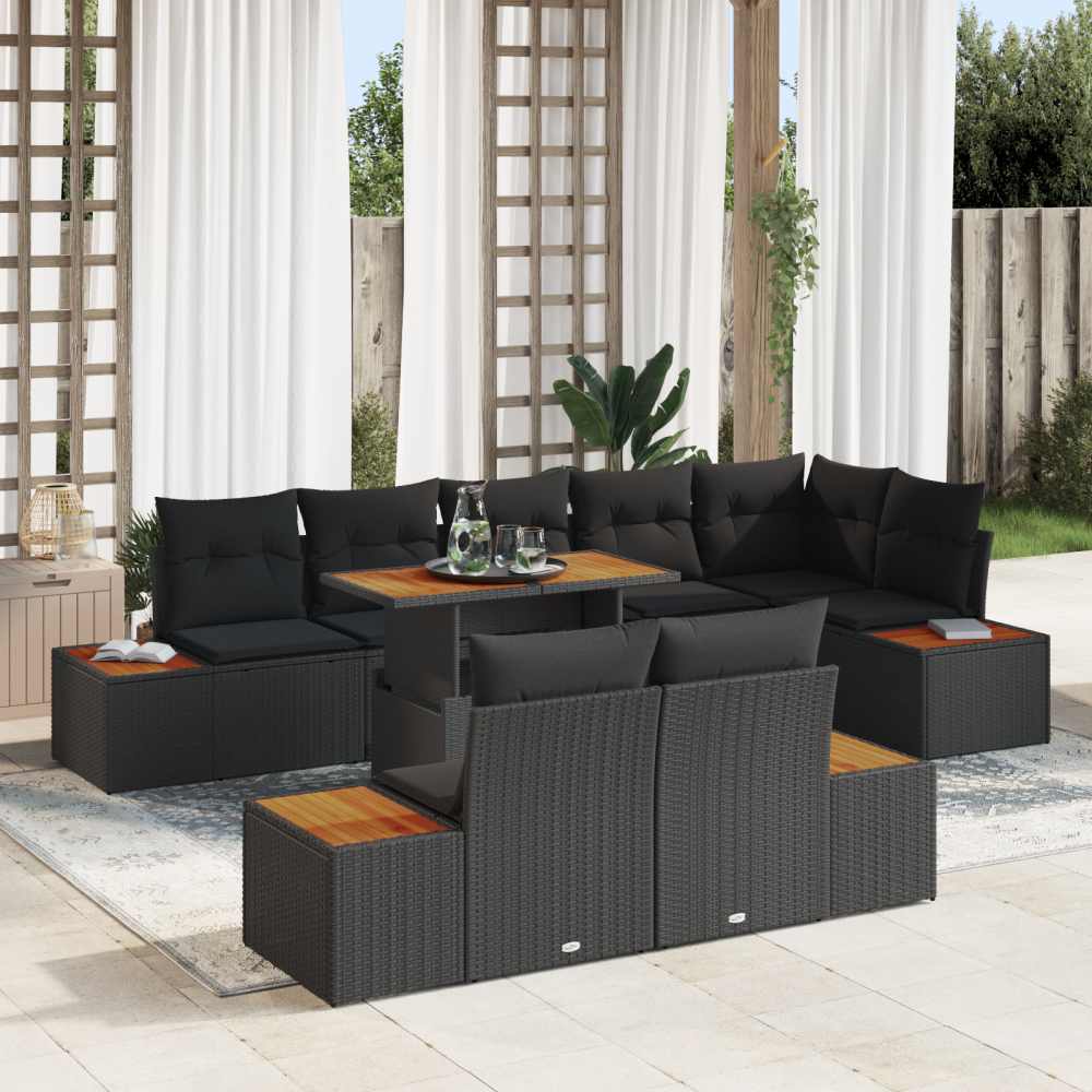 vidaXL Trädgårdsoffset med lagring 9 pcs Svart Poly rattan