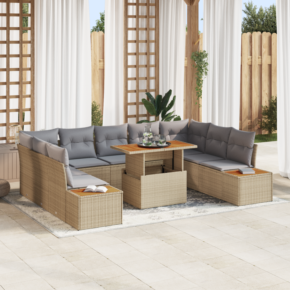 vidaXL 6-delars trädgårdsoffset med kuddar beige poly rotting