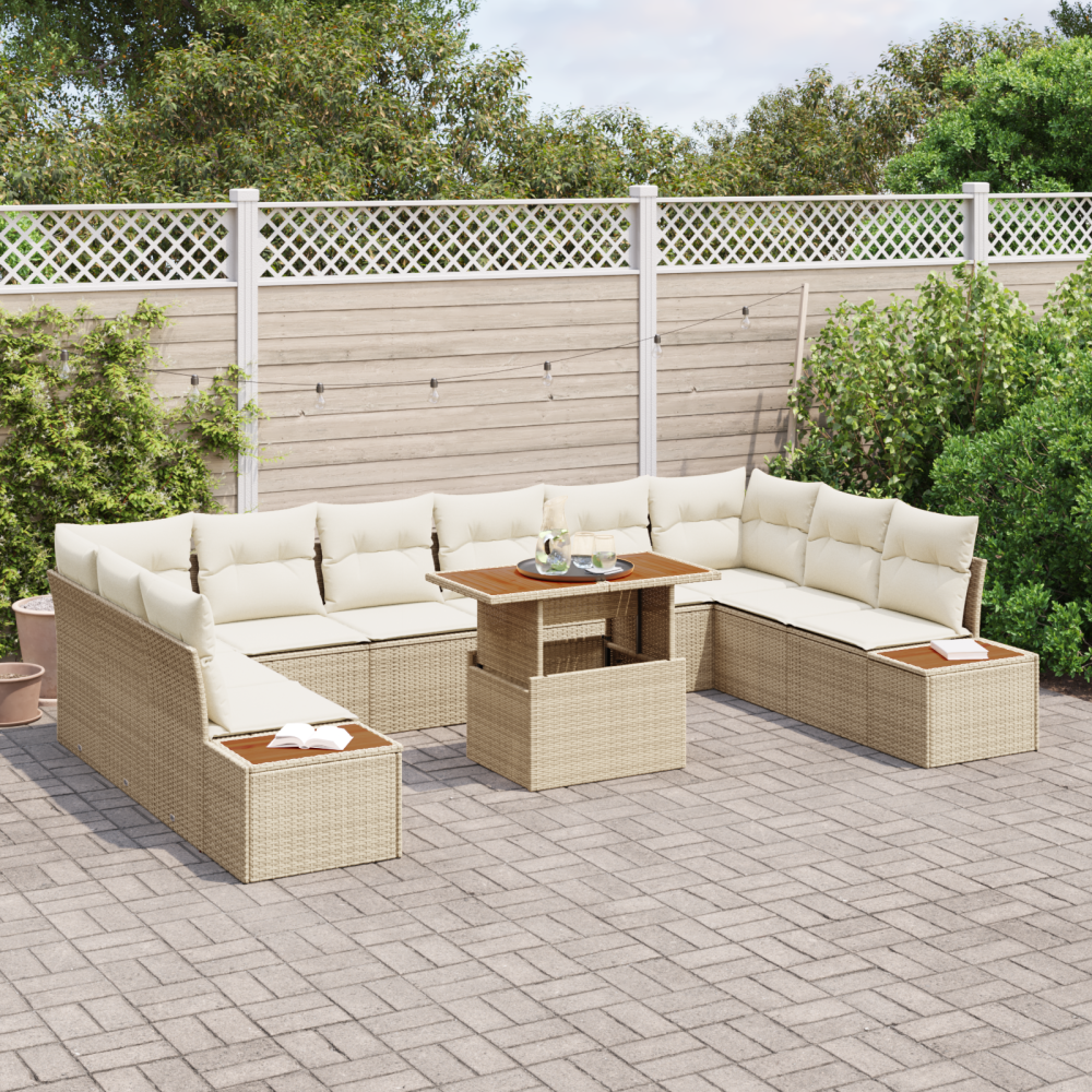 vidaXL Trädgårdsoffset med lagring 11 pcs Beige Poly rattan