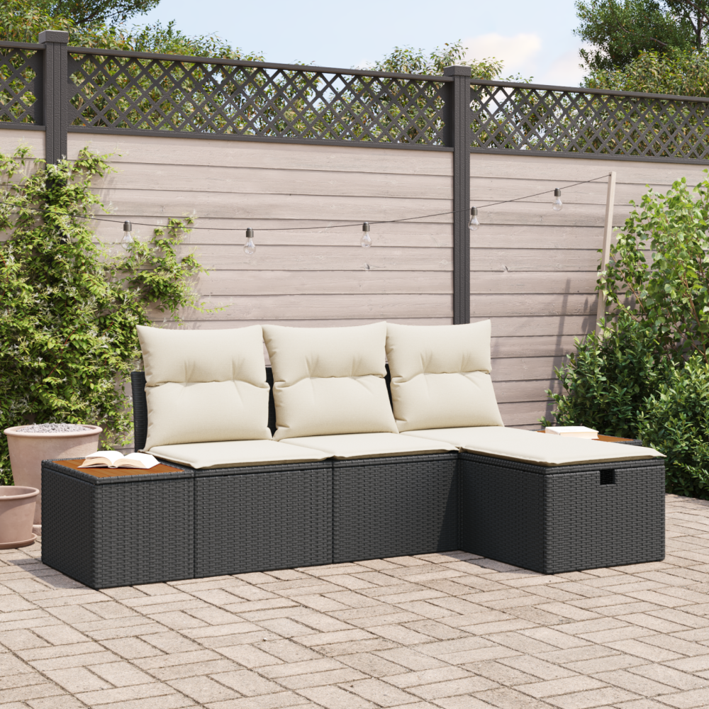 vidaXL Trädgårdsoffset 4 pcs Svart 55 x 62 x 69 cm Poly rattan