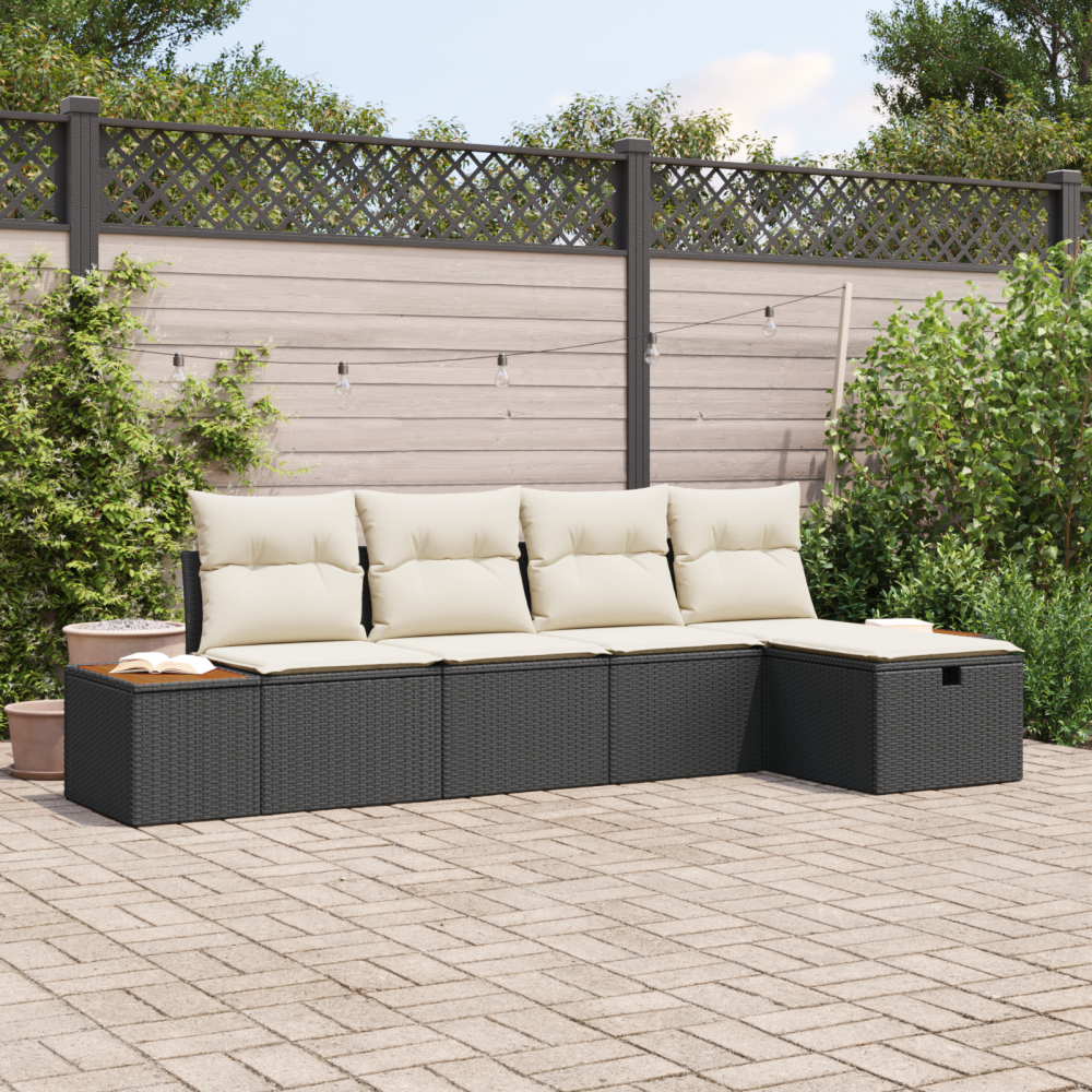 vidaXL Trädgårdsoffset 5 pcs Svart 55 x 62 x 69 cm Poly rattan