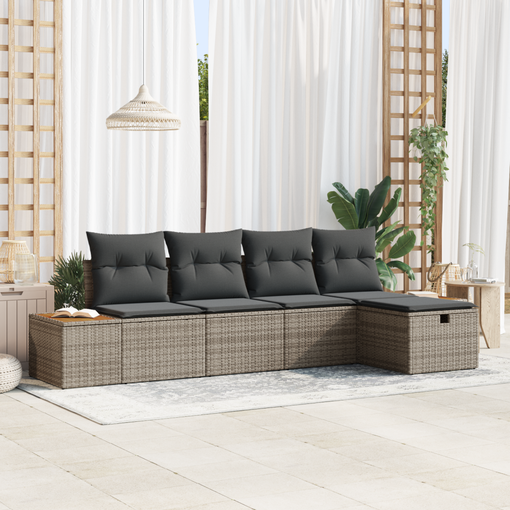 vidaXL Trädgårdsoffset med kudde 5 pcs Grå 55 x 62 x 69 cm Poly rattan