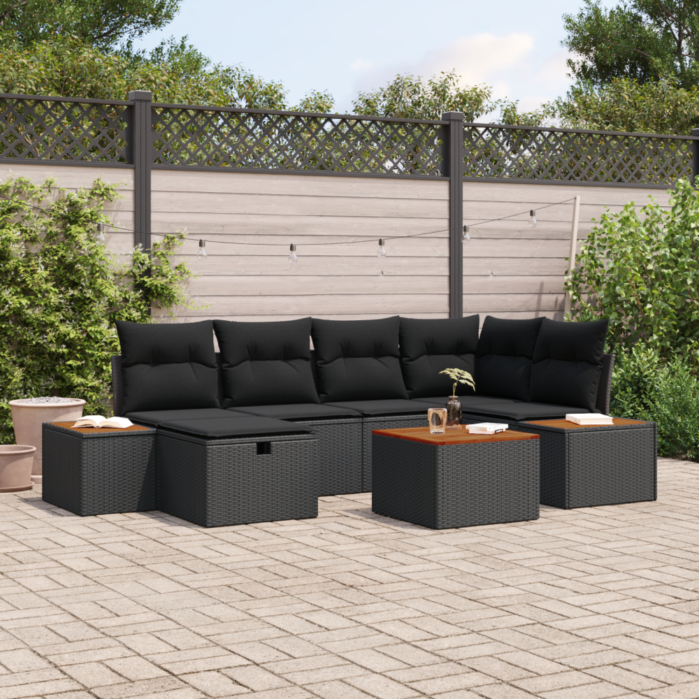 vidaXL Trädgårdsoffset 7 pcs Svart 55 x 62 x 69 cm Poly rattan