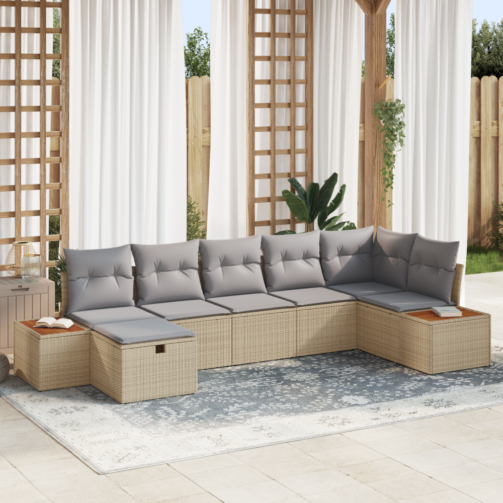 vidaXL 7-delat trädgårdssoffset med kuddar Beige Poly Rattan