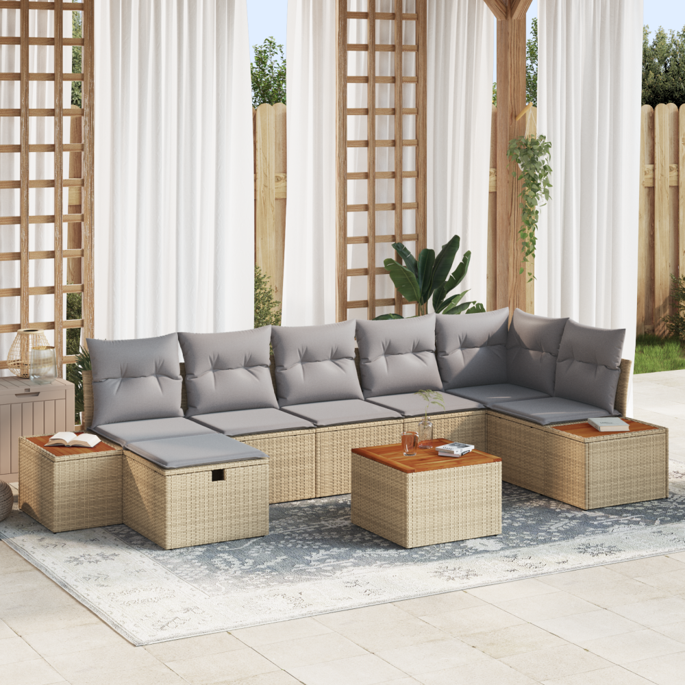 vidaXL 8 Delars Trädgårdsoffaset Med Kuddar Beige Poly Rattan
