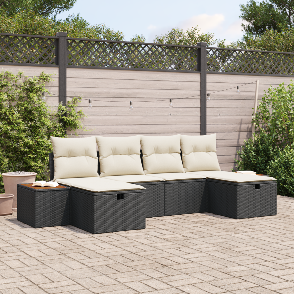 vidaXL Trädgårdsoffset 6 pcs Svart 55 x 62 x 69 cm Poly rattan