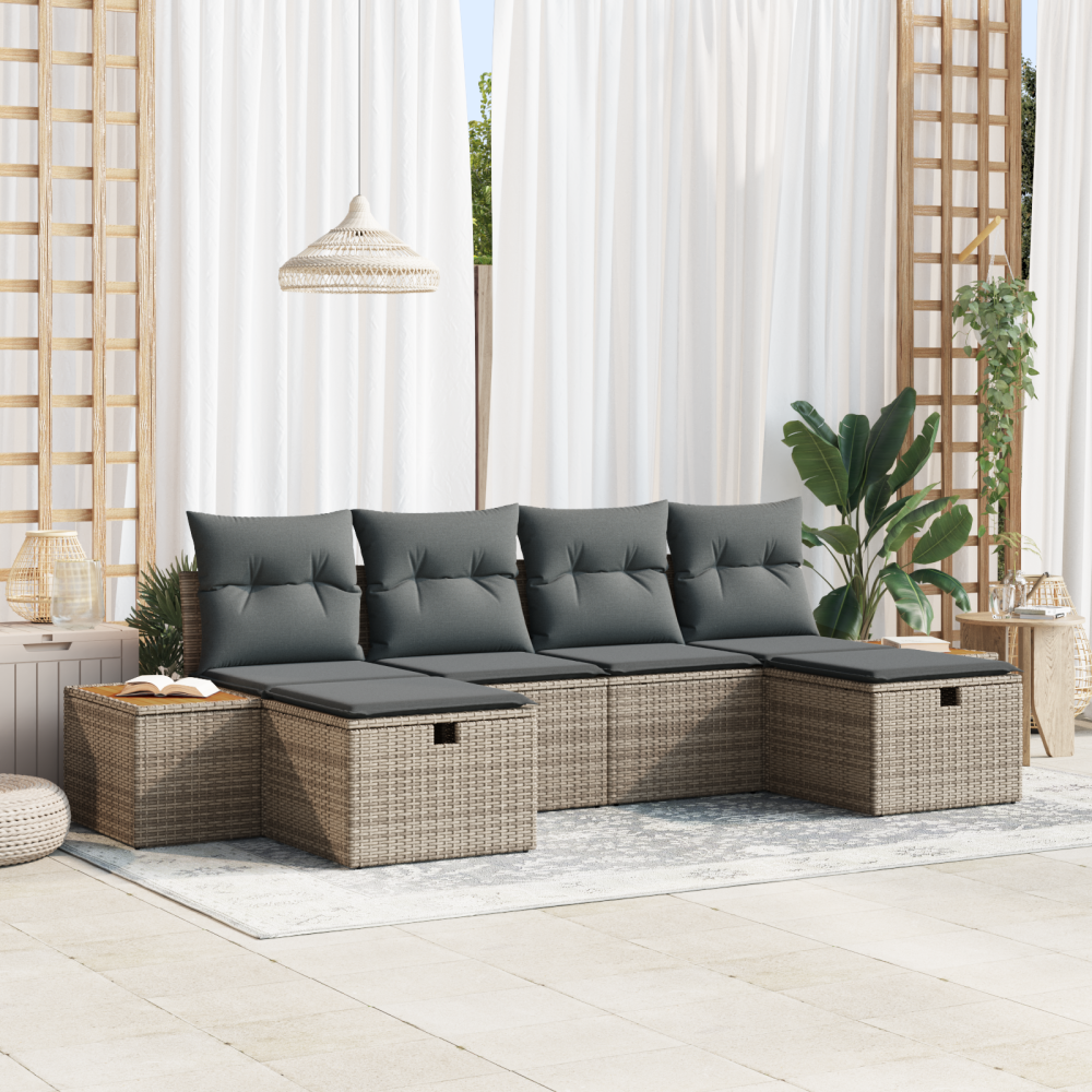 vidaXL Trädgårdsoffset med kudde 6 pcs Grå 55 x 62 x 69 cm Poly rattan