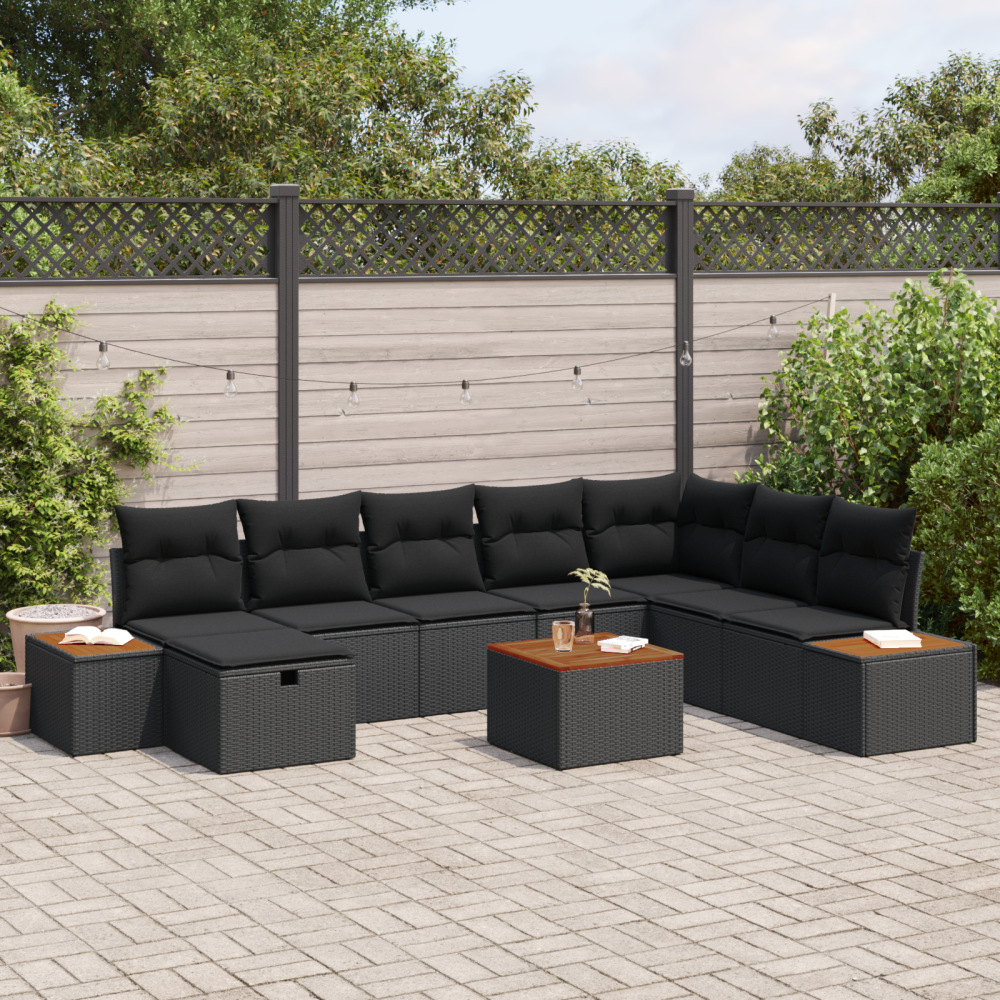 vidaXL Trädgårdsoffset 9 pcs Svart 55 x 62 x 69 cm Poly rattan
