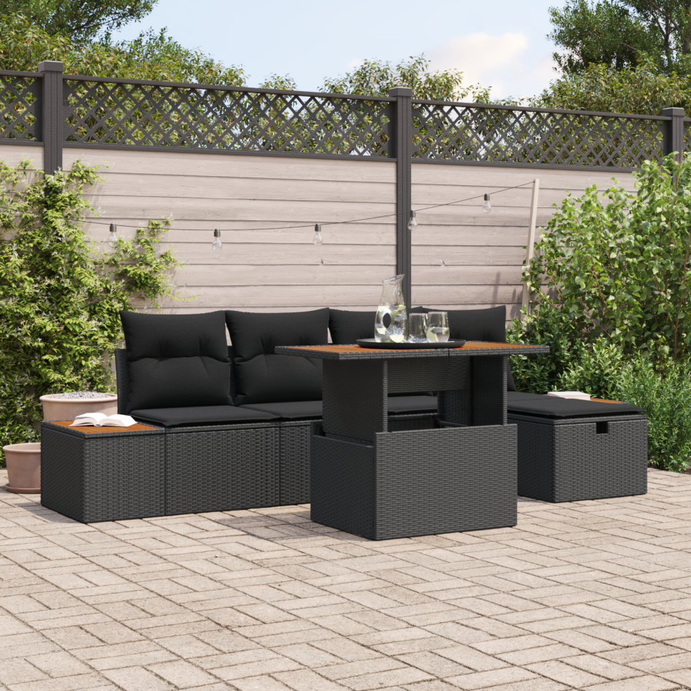 vidaXL Trädgårdsoffset Höjdjusterbar 6 pcs Svart konstrotting