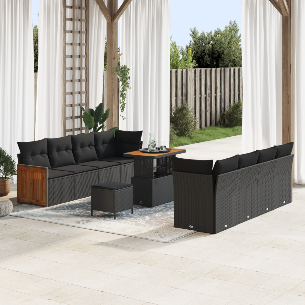 vidaXL Trädgårdsoffset med kudde 11 pcs Svart 90 x 55 x 71 cm