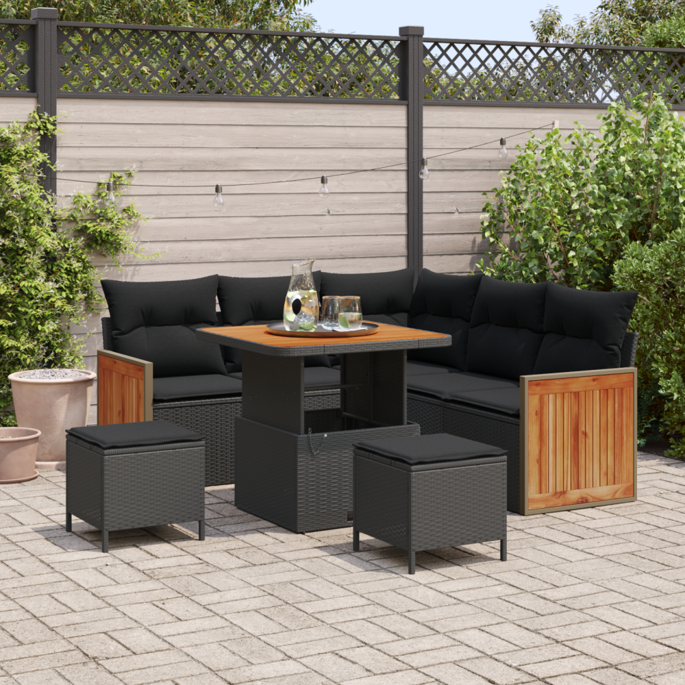 vidaXL Trädgårdsoffset med kudde 8 pcs Svart 80 x 80 x 71 cm