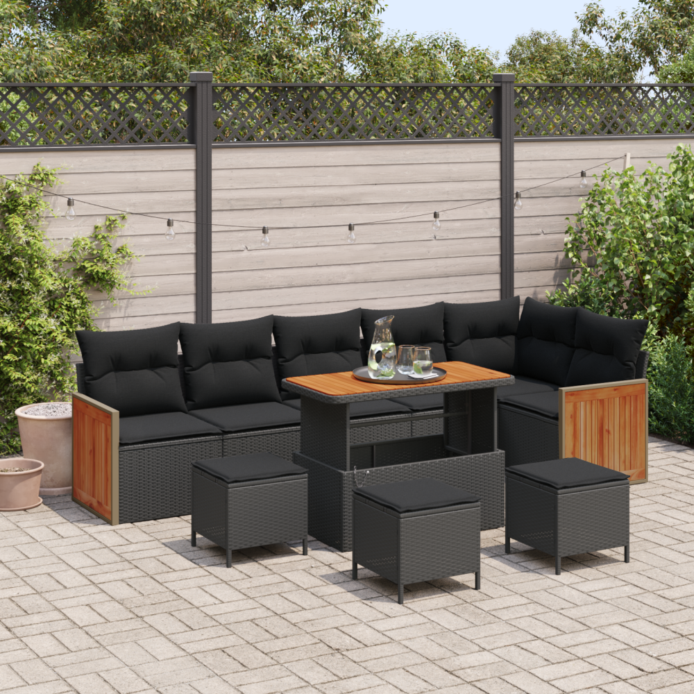 vidaXL Trädgårdsoffset med kudde 10 pcs Svart 110 x 55 x 71 cm