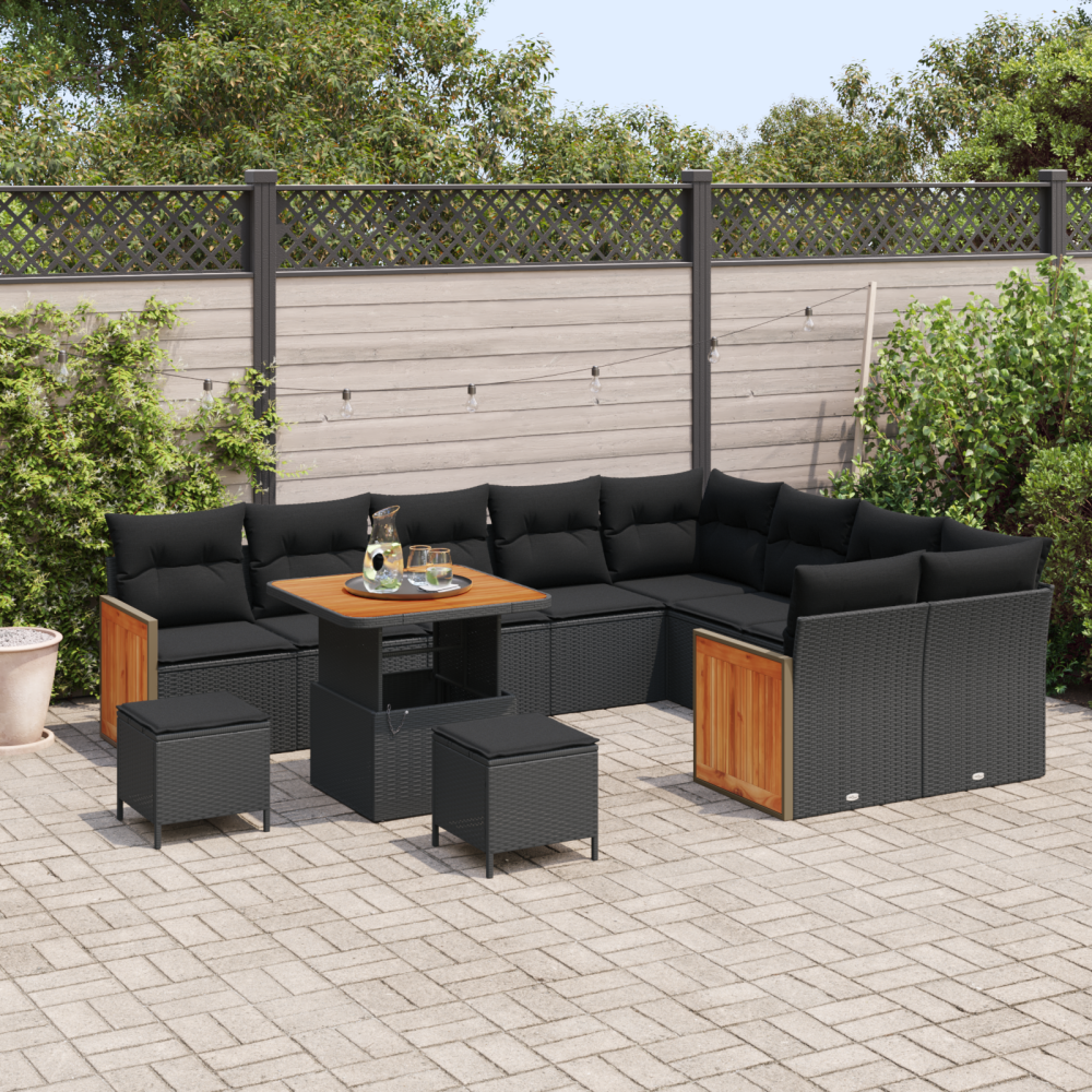 vidaXL Trädgårdsoffset med kudde 12 pcs Svart 80 x 80 x 71 cm