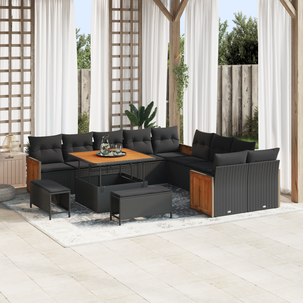 vidaXL Trädgårdsoffset med kudde 13 pcs Svart 100 x 100 x 71 cm