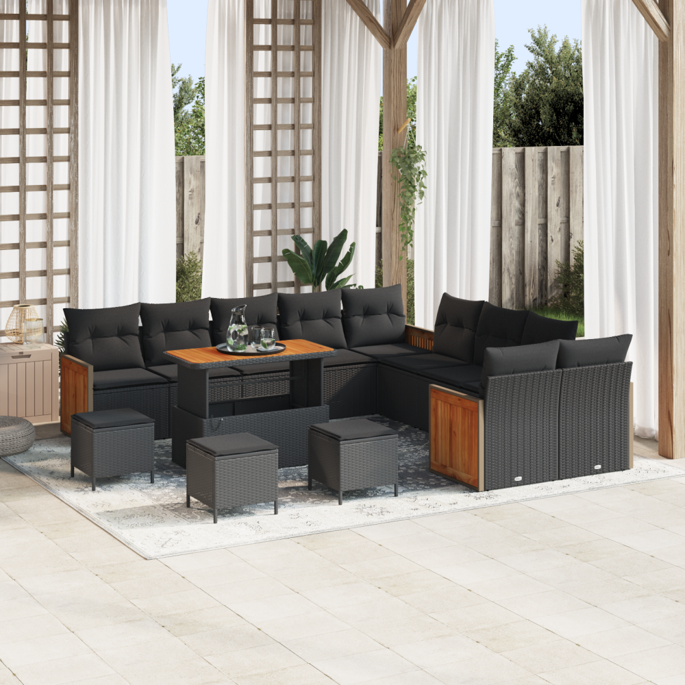 vidaXL Trädgårdsoffset med kudde 14 pcs Svart 110 x 55 x 71 cm