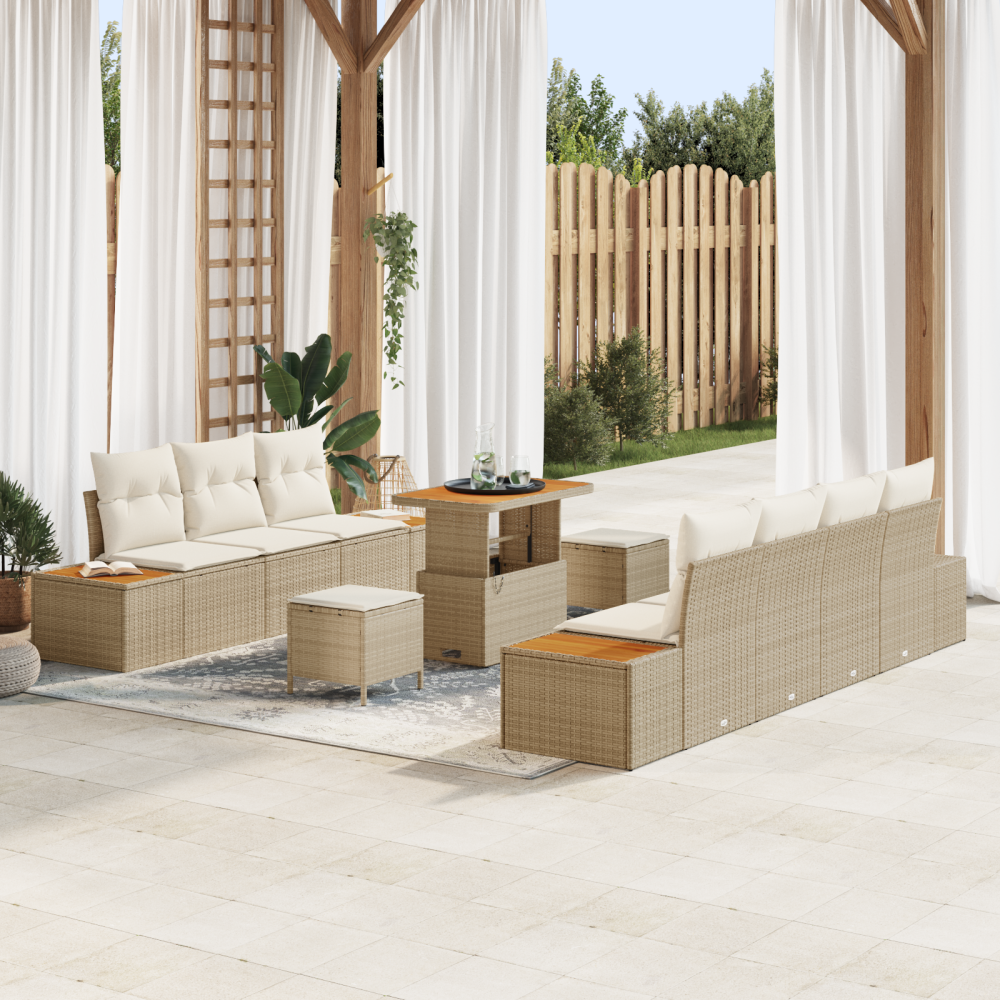 vidaXL Trädgårdsoffset med kudde 10 pcs Beige, Kräm 90 x 55 x 71 cm