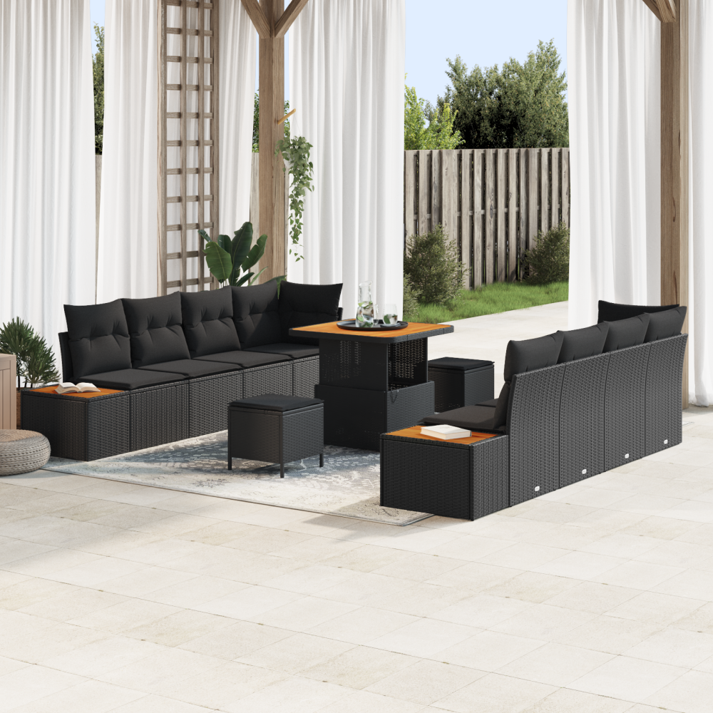 vidaXL Trädgårdsoffset med kudde 11 pcs Svart 80 x 80 x 71 cm