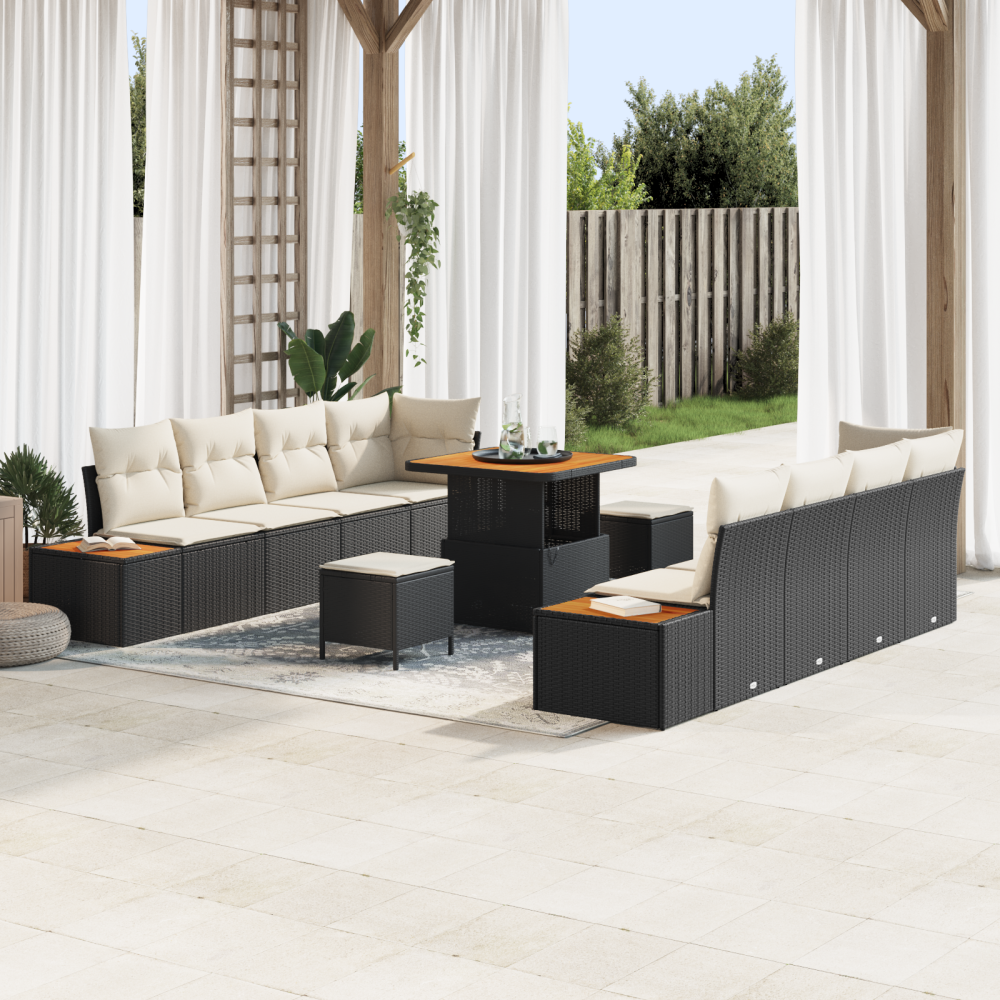 vidaXL Trädgårdsoffset med kudde 11 pcs Svart, Grädde 80 x 80 x 71 cm