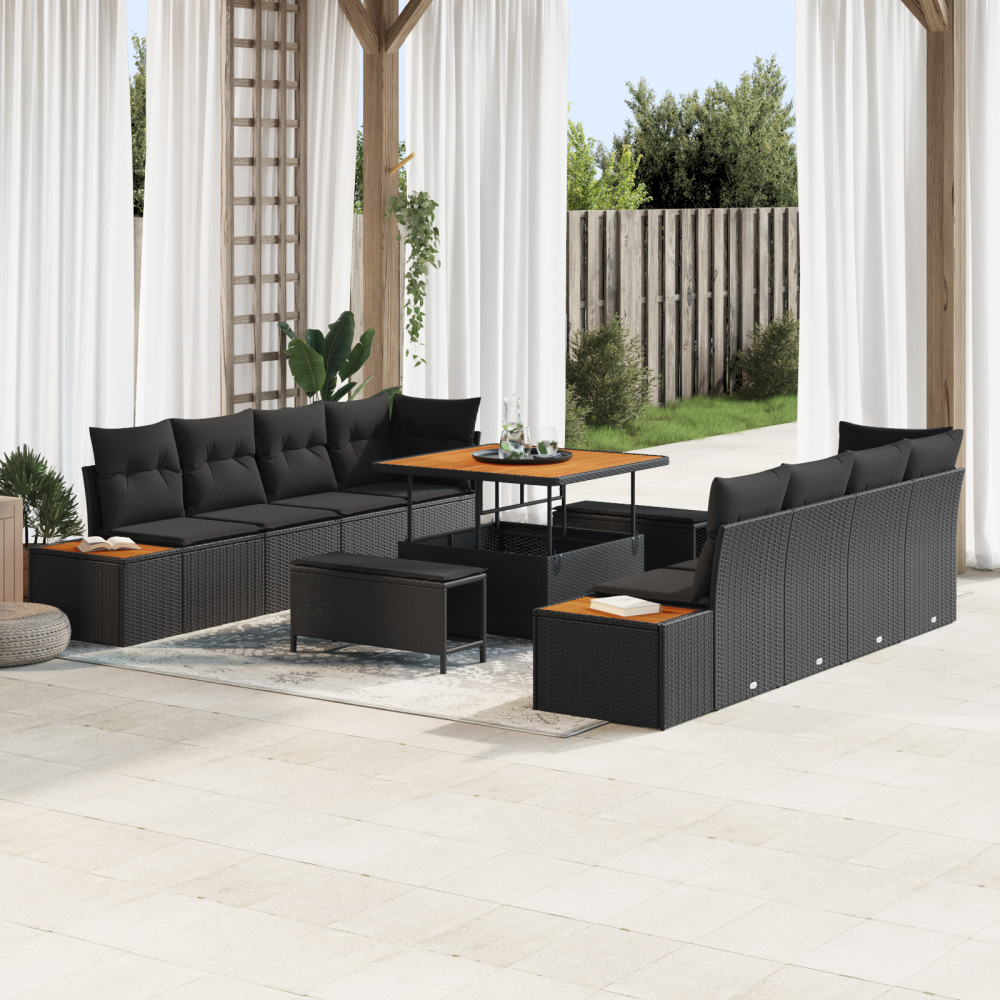 vidaXL Trädgårdsoffset med kudde 11 pcs Svart 100 x 100 x 71 cm