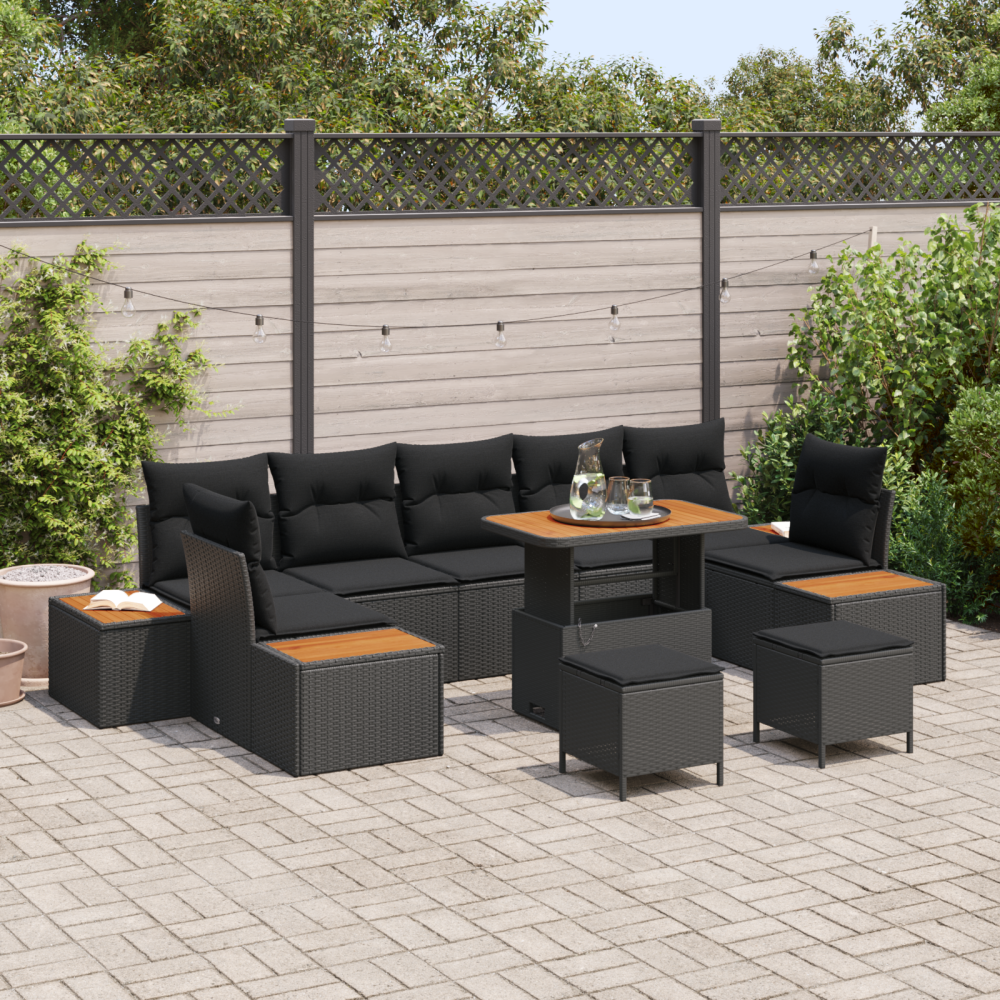 vidaXL Trädgårdsoffset med kudde 10 pcs Svart 90 x 55 x 71 cm