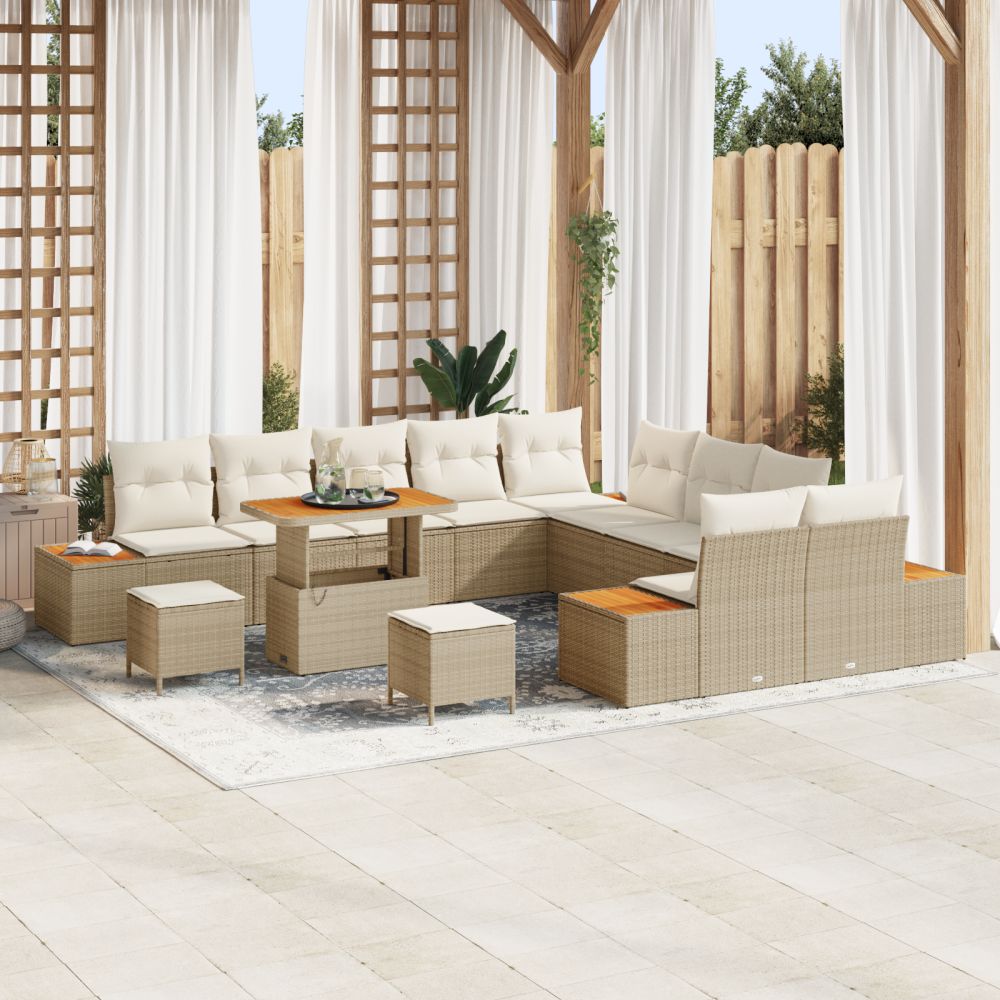 vidaXL 13 Delars Trädgårdsoffset med Kuddar Beige Poly Rattan Akacia