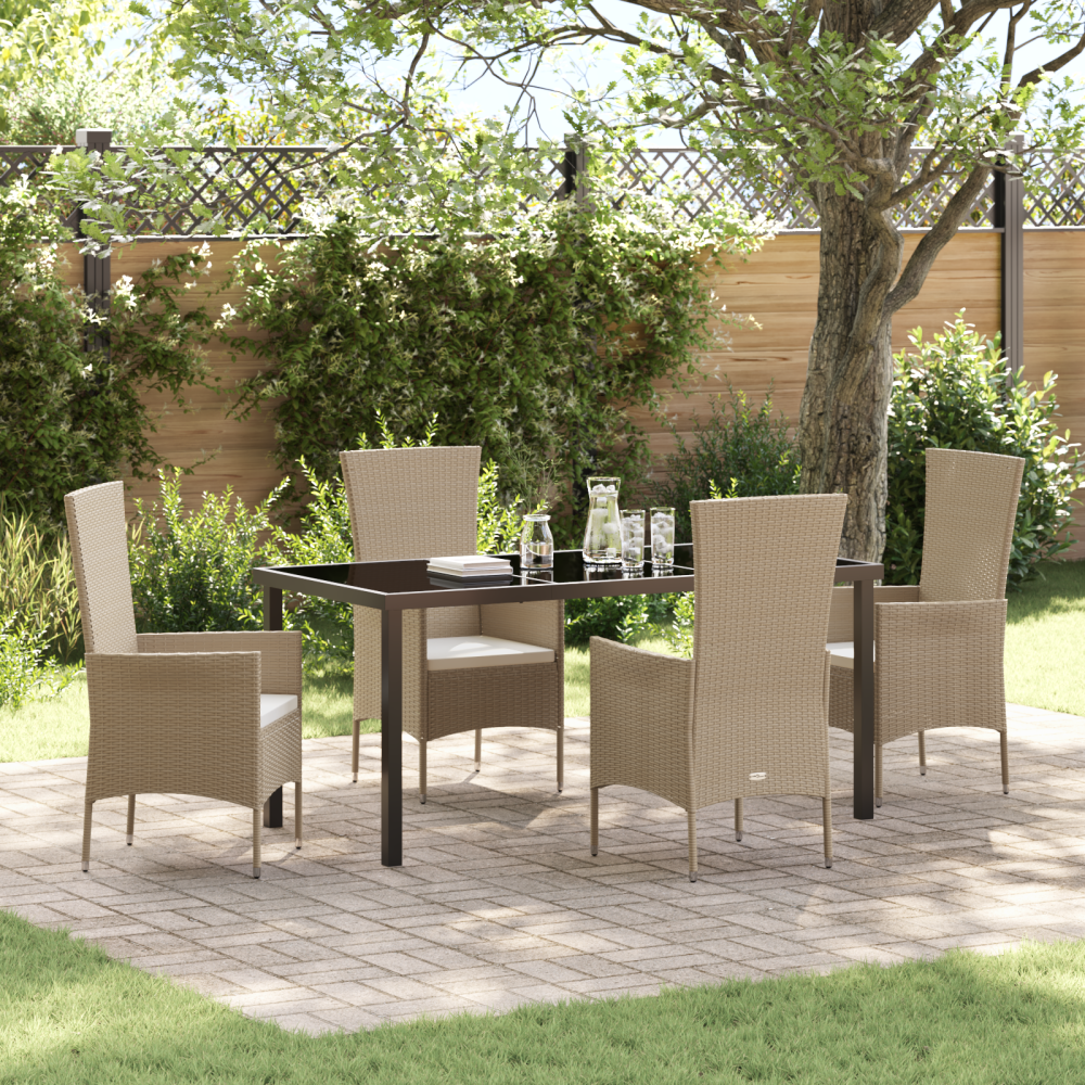 vidaXL Trädgårdsmöbelset med kudde 5 pcs Beige konstrotting