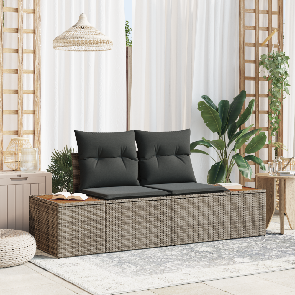 vidaXL 2-Sits Trädgårdsoffa med Förvaring och Kuddar Grå Poly Rattan