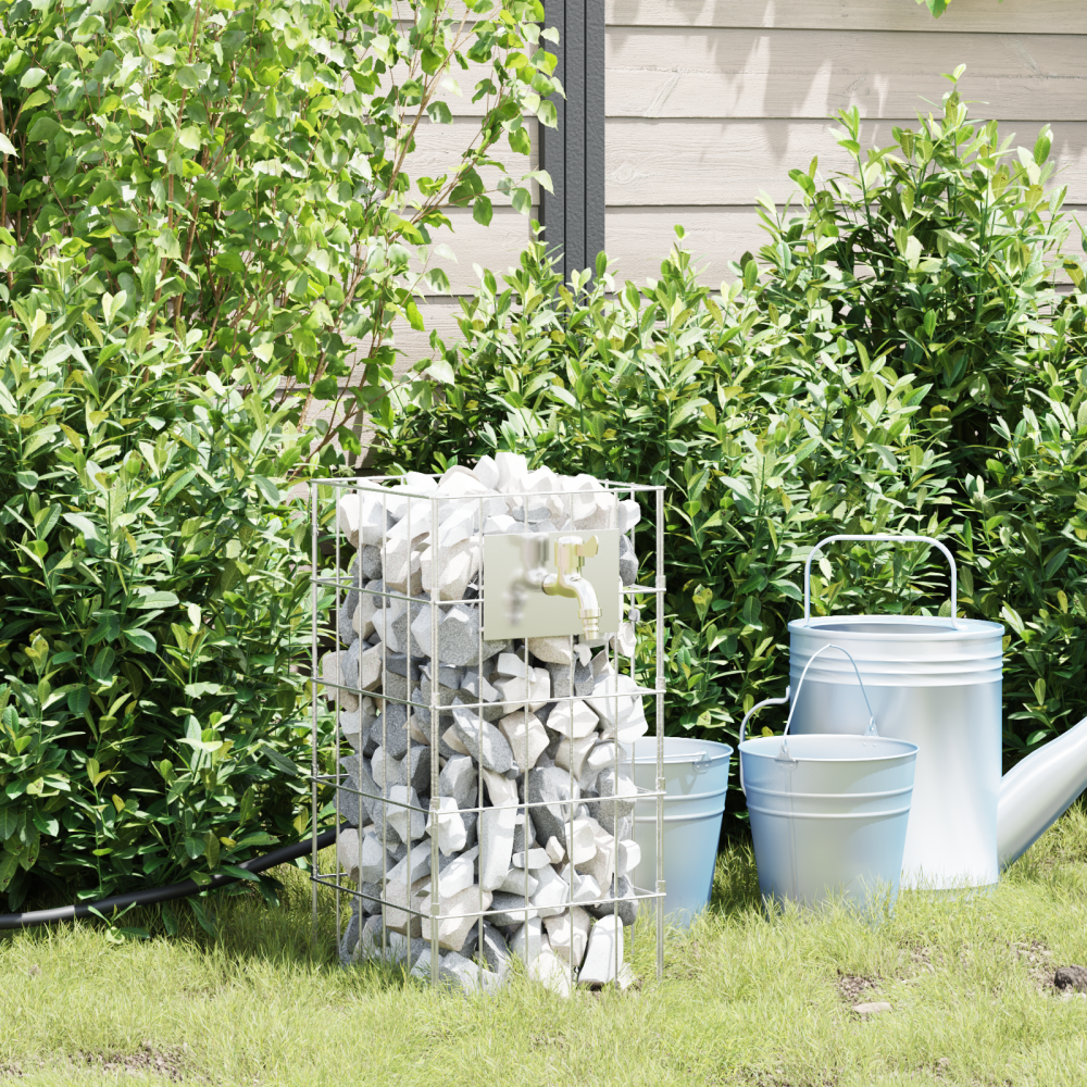 vidaXL Gabion Säule med Vattenkran 50x25x25 cm 304 Rostfritt Stål