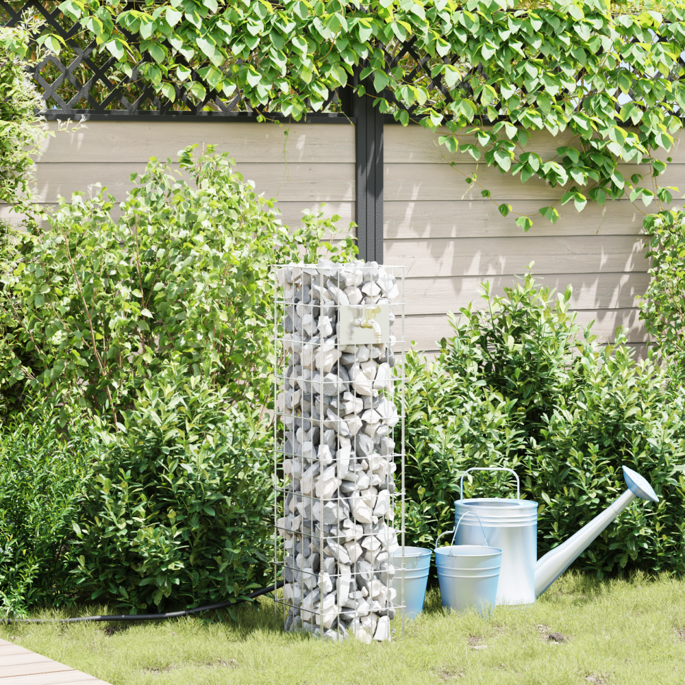 vidaXL Gabionpelare med Vattenkran 100x25x25 cm 304 Rostfritt Stål