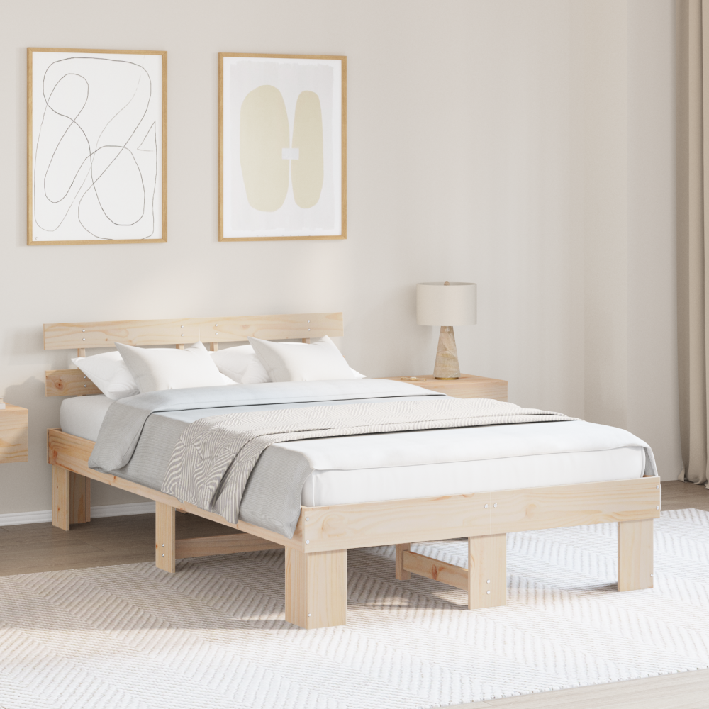 vidaXL Sängram med huvudgavel Naturfärg 120 x 190 cm Massiv furu