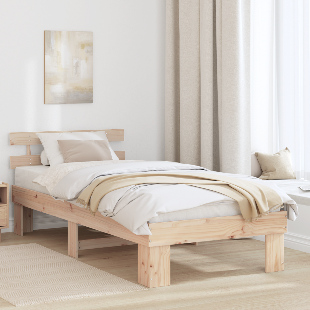 vidaXL Sängram med huvudgavel Naturfärg 90 x 200 cm Massiv furu