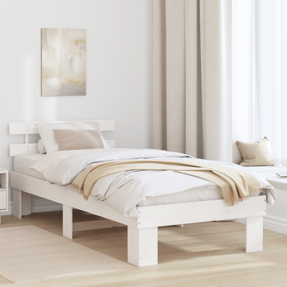 vidaXL Sängram med huvudgavel Vit 75 x 190 cm Massiv furu
