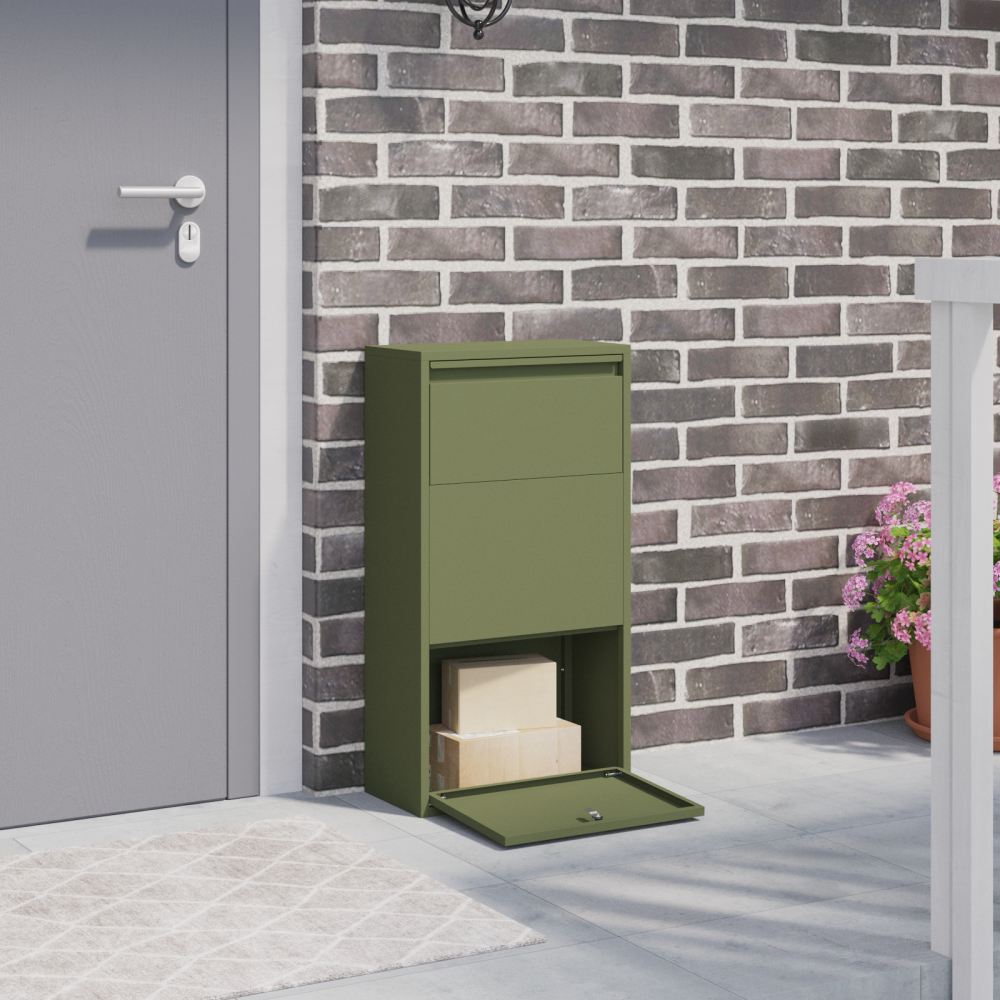 vidaXL Paketnedkastning Olivgrön 44x22x82 cm Stål