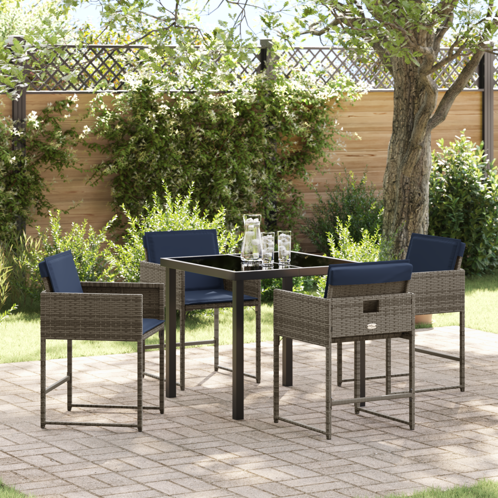 vidaXL Trädgårdsmöbelset med kudde 5 pcs Grå Poly rattan