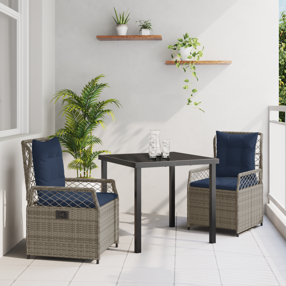 vidaXL Trädgårdsmöbelset 3 pcs Grå konstrotting