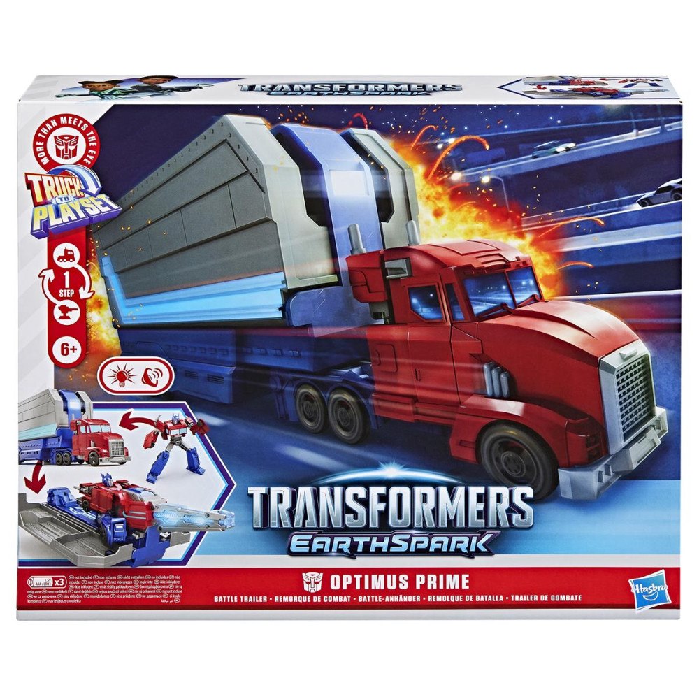 Transformers TRA Earthspark 5in Playset Optimus Prime Battle Trailer