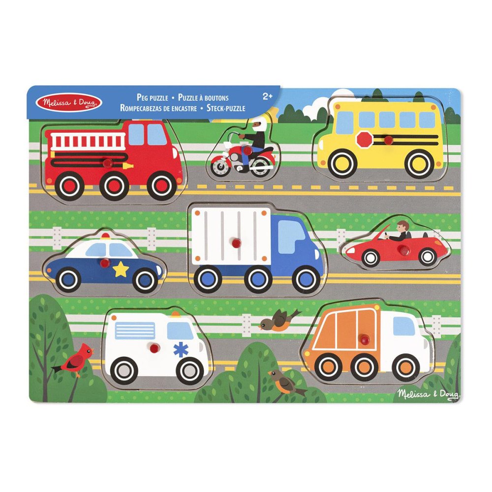 Melissa & Doug Wooden Peg Puzzle - Vehicles