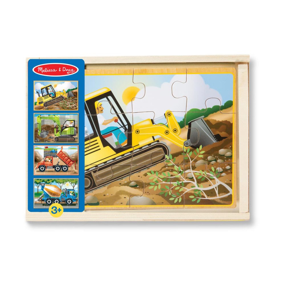 Melissa & Doug Wooden Puzzles in a Box Construction 12 pieces