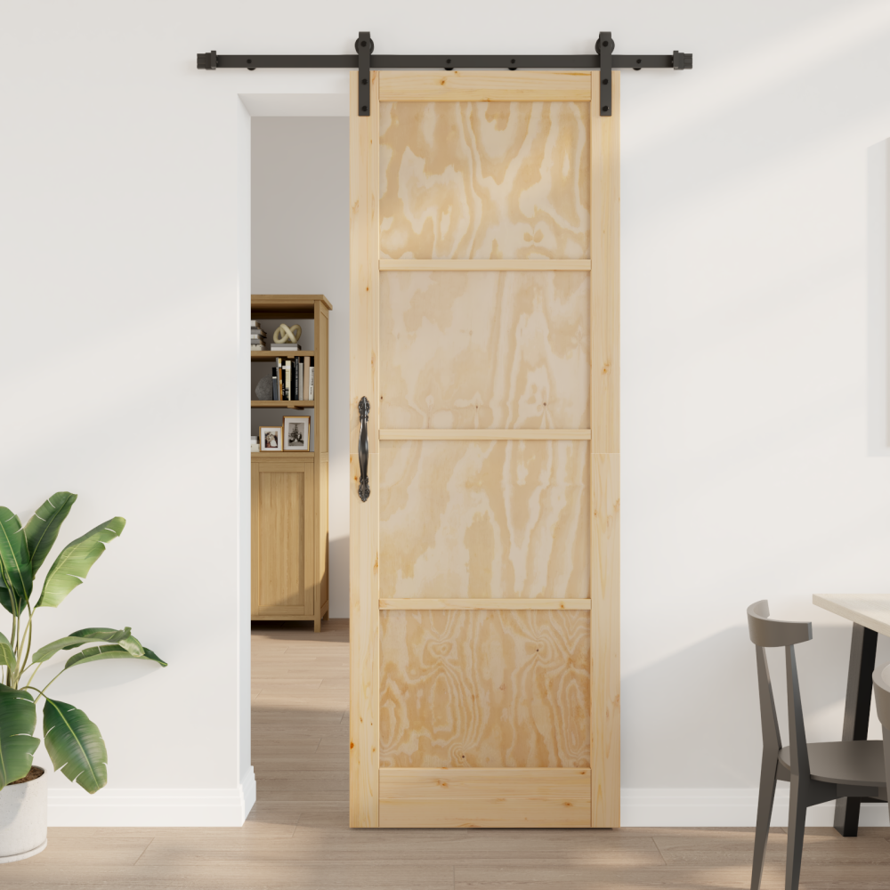 vidaXL Skjutdörr med Hårdvaruset 83x232 cm Solid Trä Pine