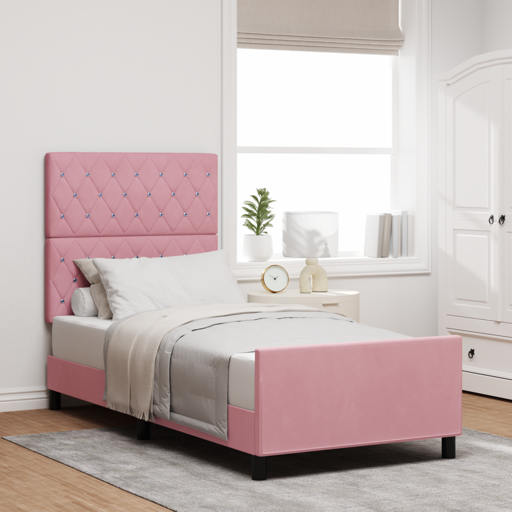 vidaXL Bäddfjäder med huvudgavel Rosa 90 x 190 cm Sammet
