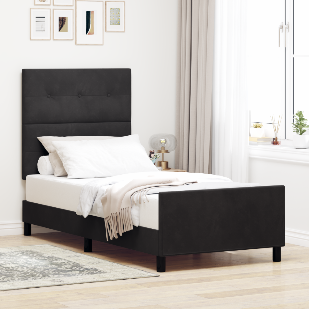 vidaXL Bäddfjäder med huvudgavel Svart 90 x 200 cm Sammet