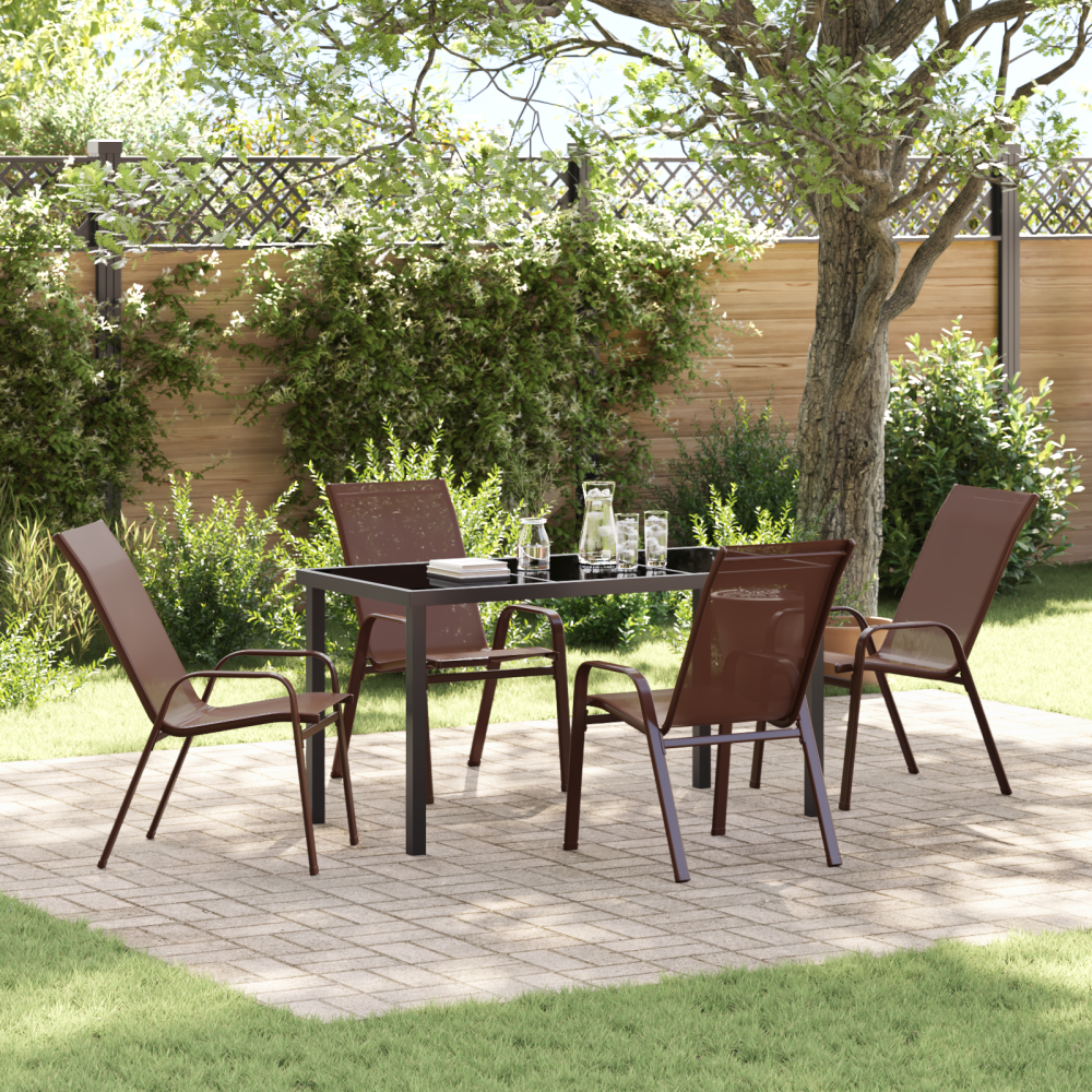 vidaXL 5 Piece Garden Dining Set Brun Textilene och Stål