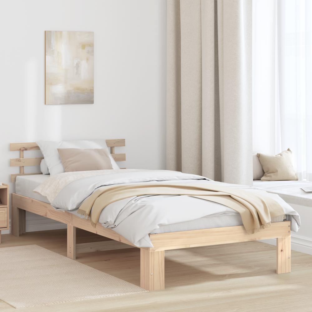 vidaXL Sängram med huvudgavel Naturfärg 90 x 200 cm Massiv furu