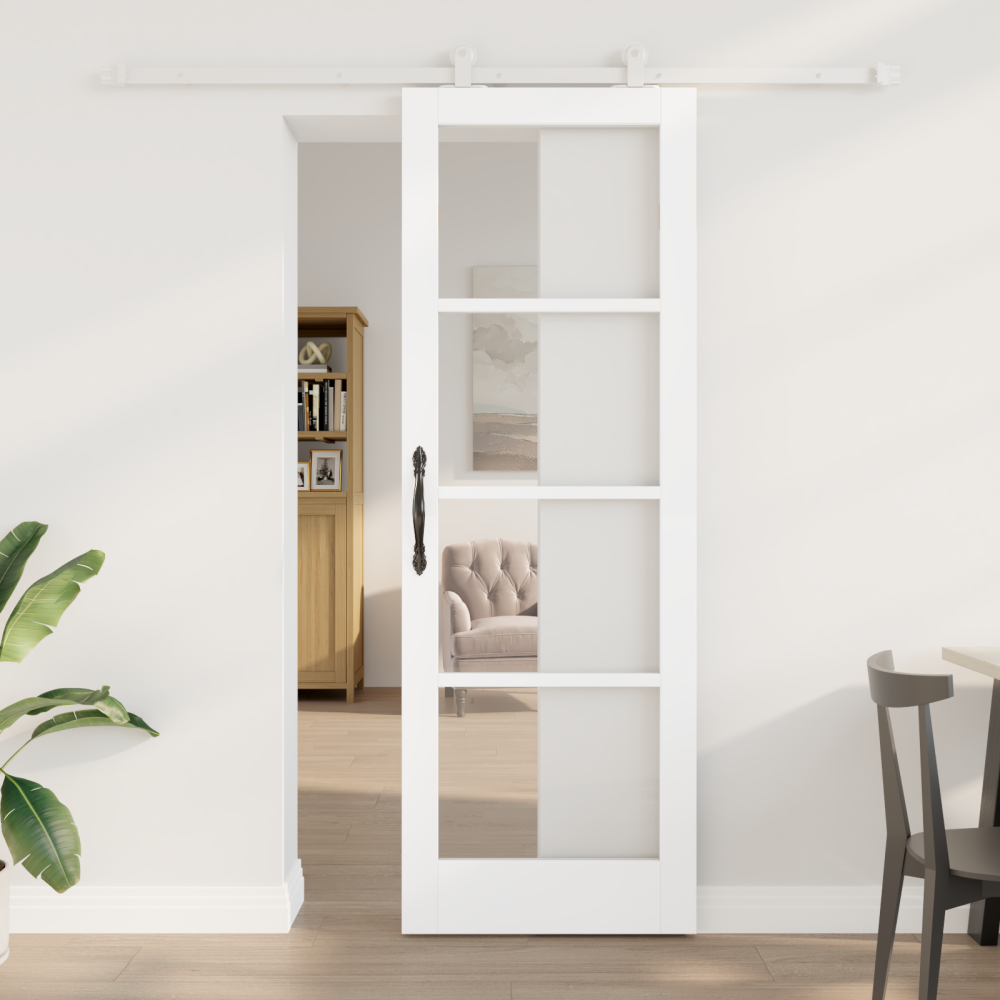 vidaXL Skjutdörr med hårdvaruuppsättning 'ORKDAL'Vit Massivt trä & Glas